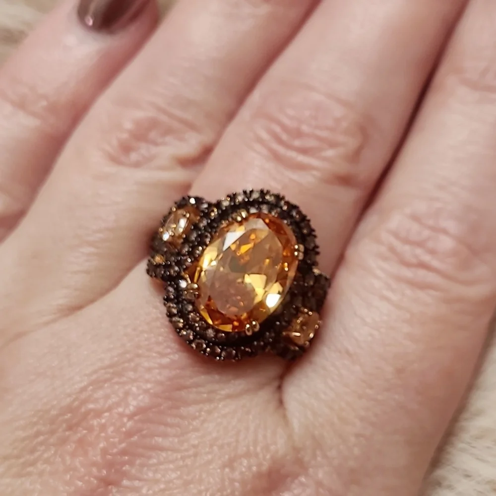 11.53CTW Champagne & Mocha Diamonds Rose Gold Ring Size 8